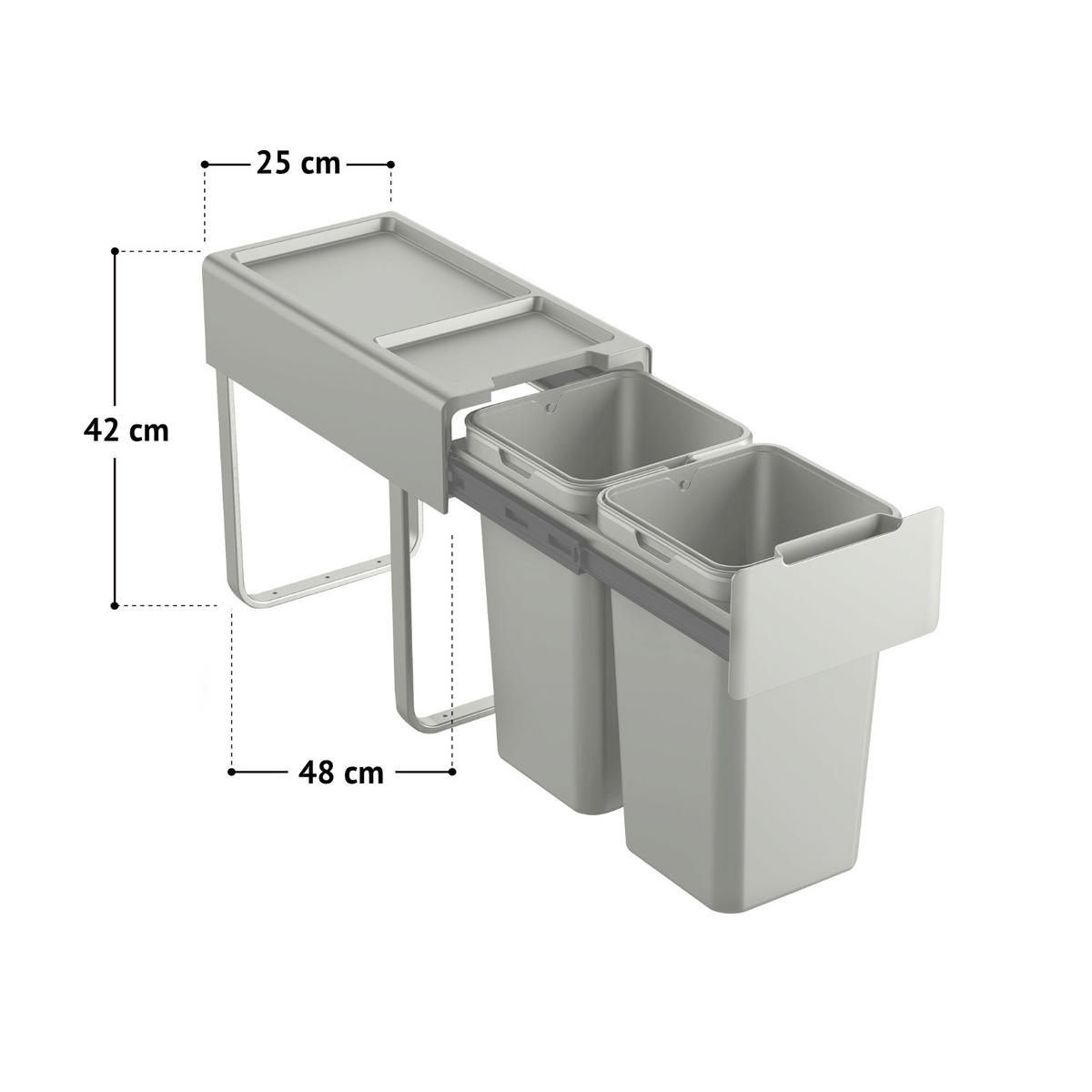 EINBAUMÜLLEIMER EM2x14 28l - Grau, Kunststoff (25/42/48cm) - SVITA