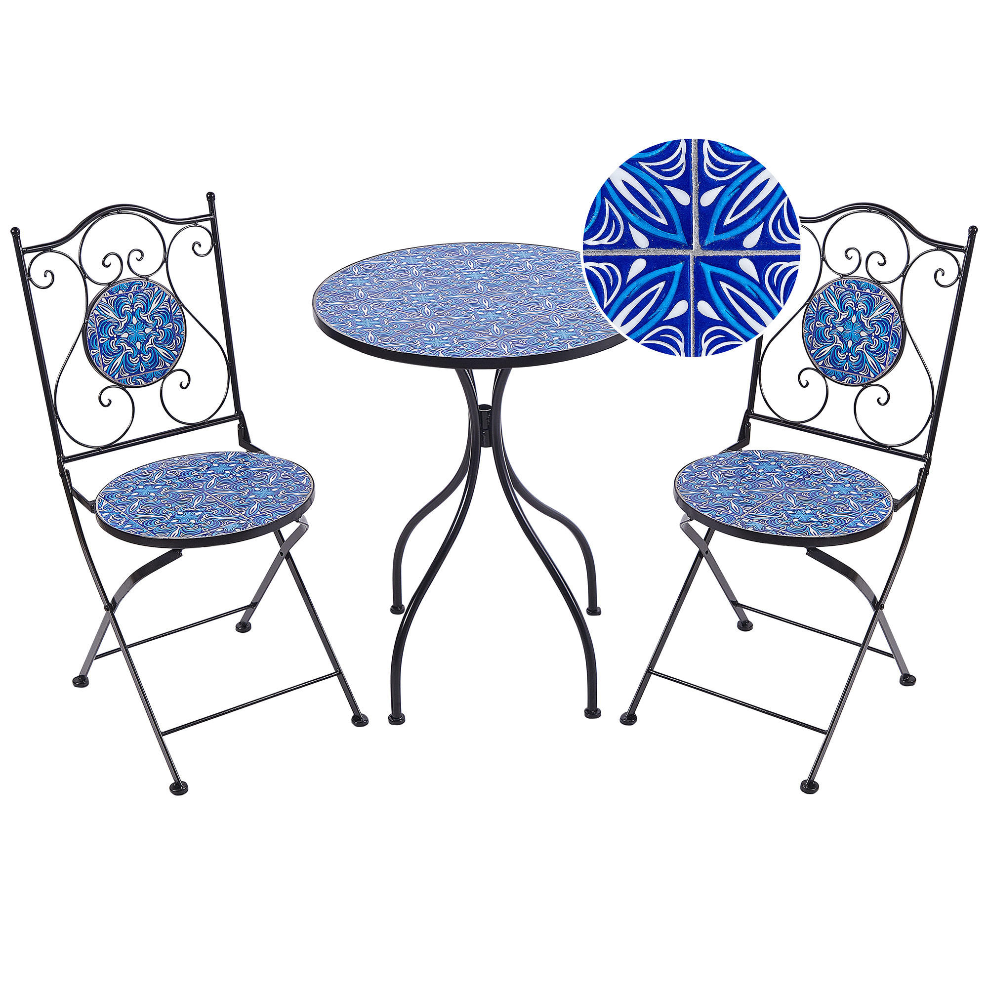 SET ZA BALKON 2-sjed crni Cigliano - plava/crna, metal - Beliani