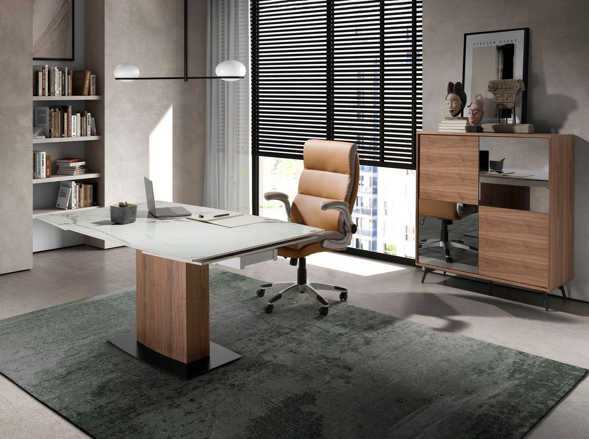 CHEFSESSEL Bürodrehstuhl aus braunem Kunstleder 66/72/112 cm - Edelstahlfarben/Braun, Leder/Kunststoff (66/112/72cm) - ANGEL CERDA