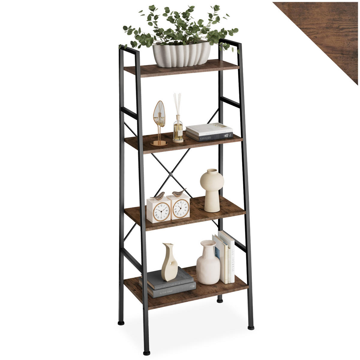 LEITERREGAL Liverpool,inklusive Kippschutz, 61,5 x 36,5 x 150 cm,Industrial Holz dunkel, rustikal - Rostfarben, Holz (36.5/150/61.5cm) - tectake