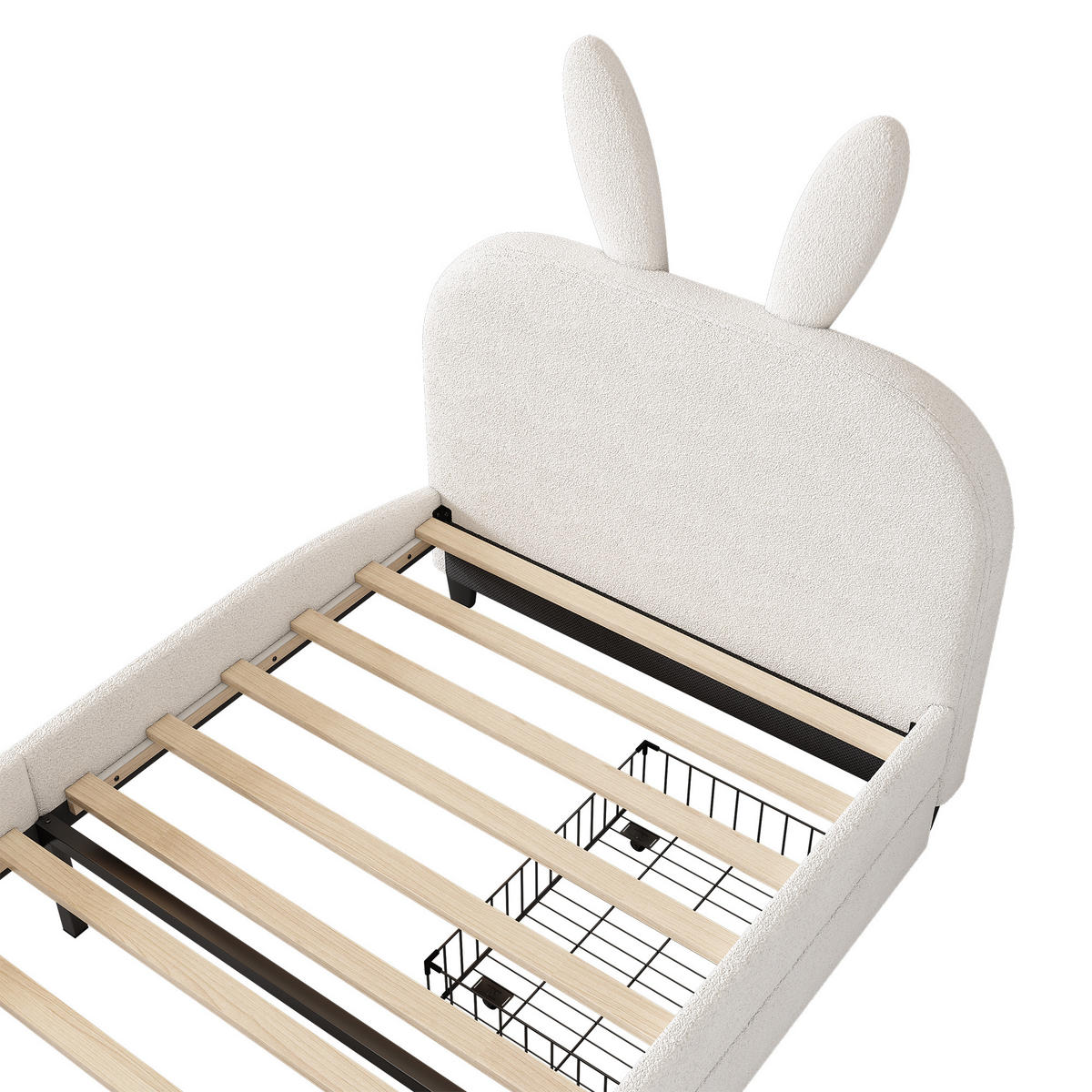 BETT 90/200 cm Cartoon Kaninchenform gepolstert mit zwei Schubladen Weiß - Weiß, Textil (90/200cm) - OKWISH