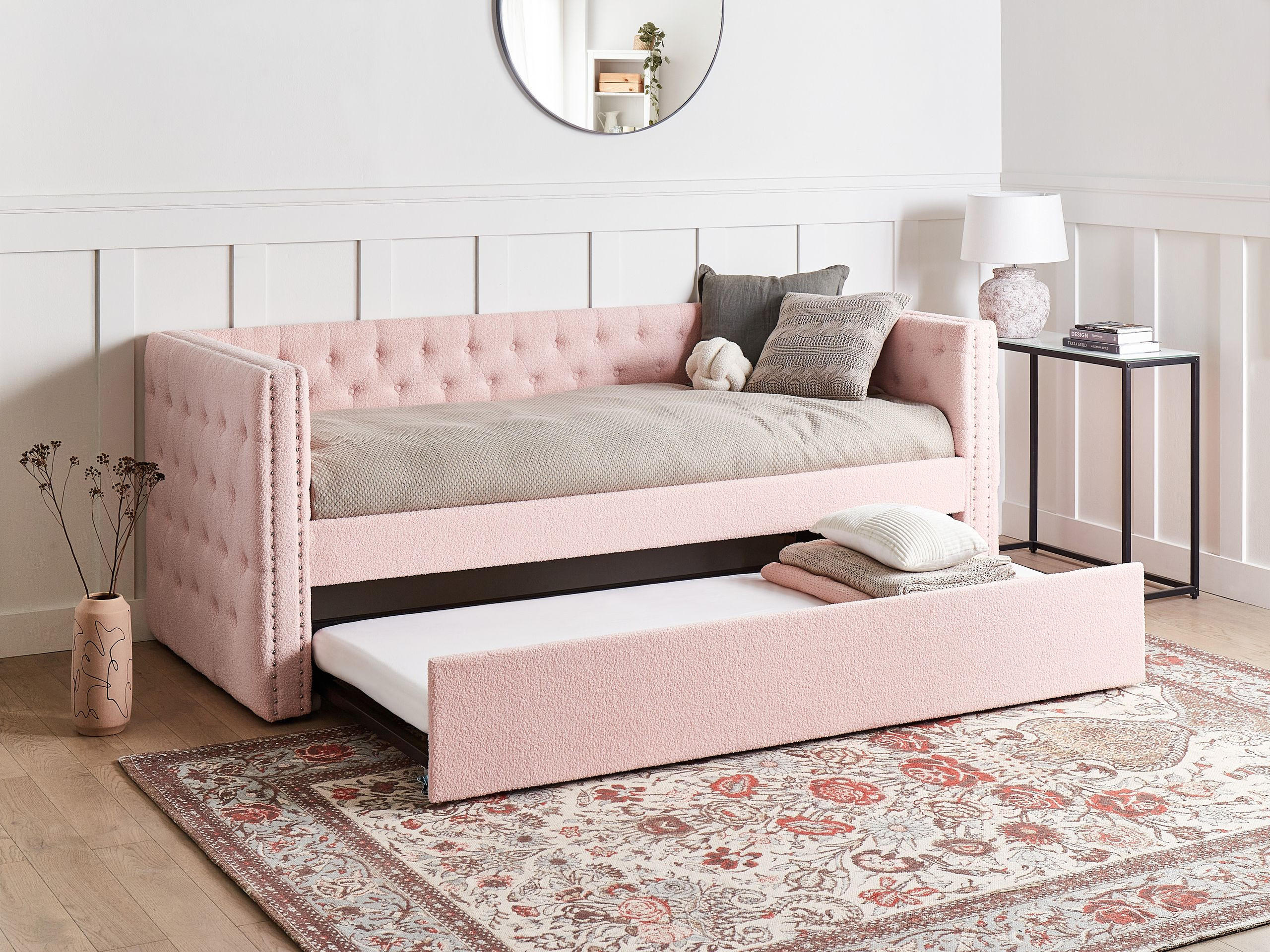 TAGESBETT Rosa 90-200 cm Gassin - Pink, Holz/Textil (90/200cm) - Beliani