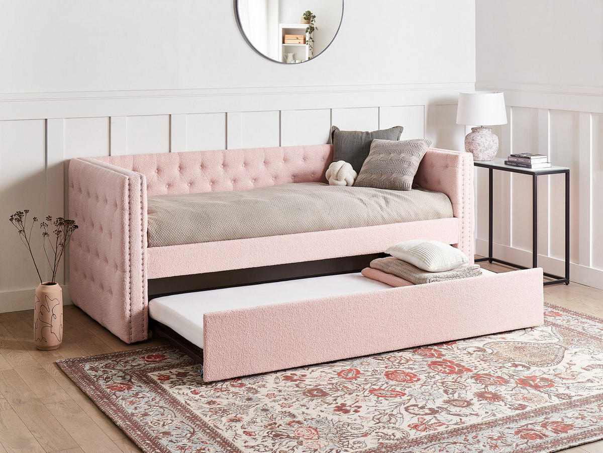 TAGESBETT Rosa 90-200 cm Gassin - Pink, Holz/Textil (90/200cm) - Beliani