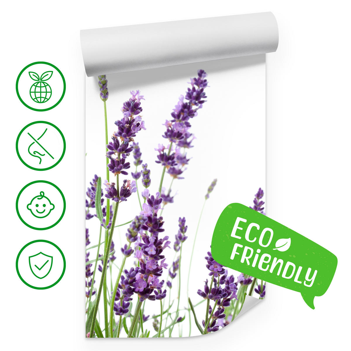 FOTOTAPETE für Küche Lavendelblüten Weißer Hintergrund 300x210 - Violett/Lila, Papier (300/210cm) - Muralo