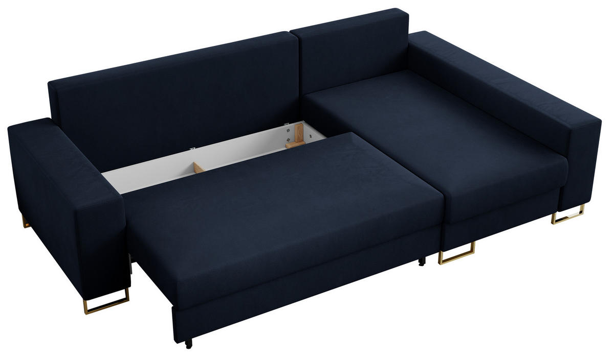 ECKSOFA Dorian Velvet Dunkelblau - Goldfarben/Dunkelblau, Textil/Metall (242/138cm) - MKS