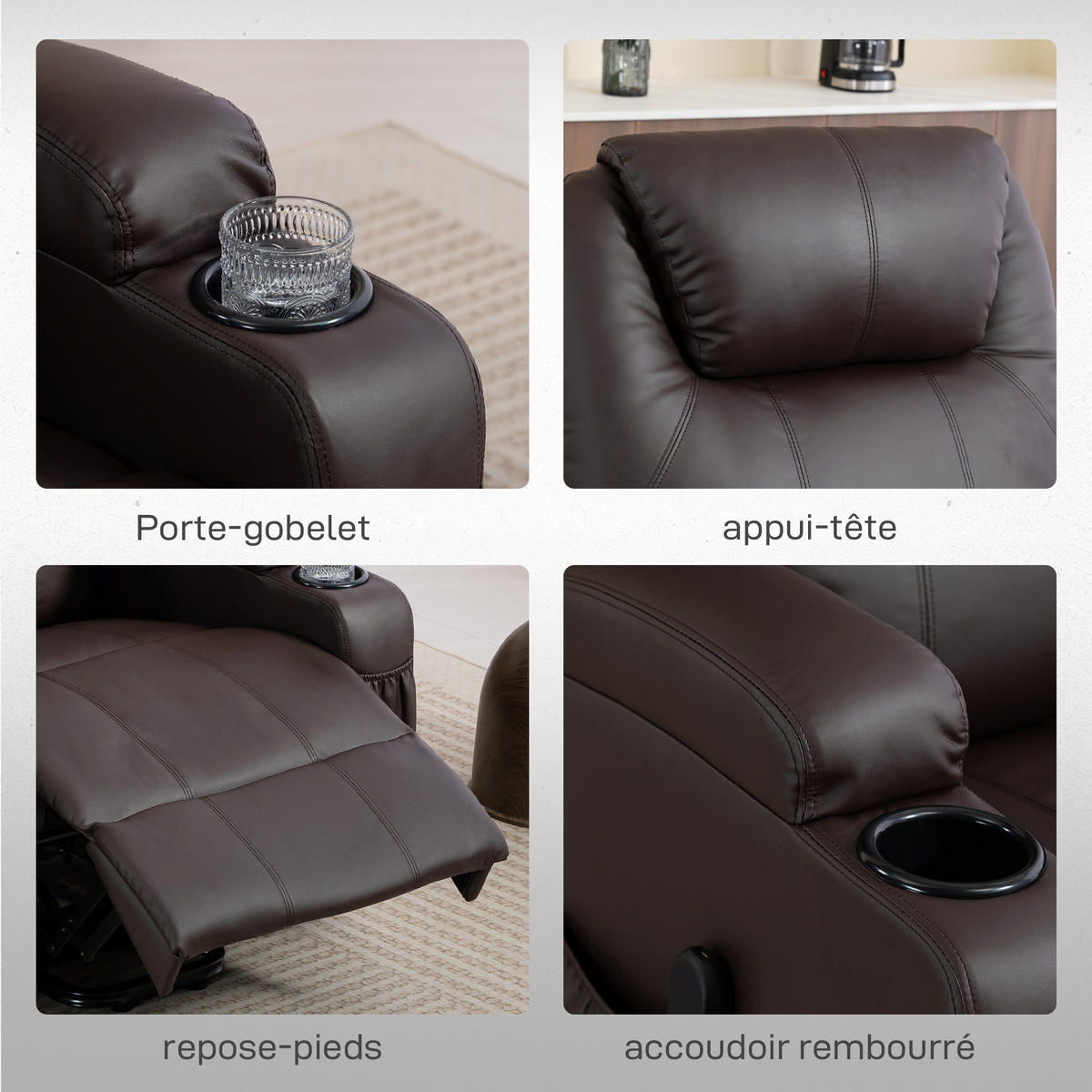 RELAXSESSEL DE-15440 mit USB und Getränkehaltern Braun - Braun, Leder (83/107/95cm) - ComfortXL