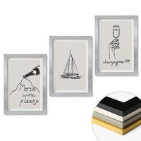 WANDBILDER 3er Set - 20x30 cm Silberner Rahmen - Weinsegelboot-Glas-Linienzeichnung - Silberfarben, Kunststoff (20/30cm) - ArtPrintCave