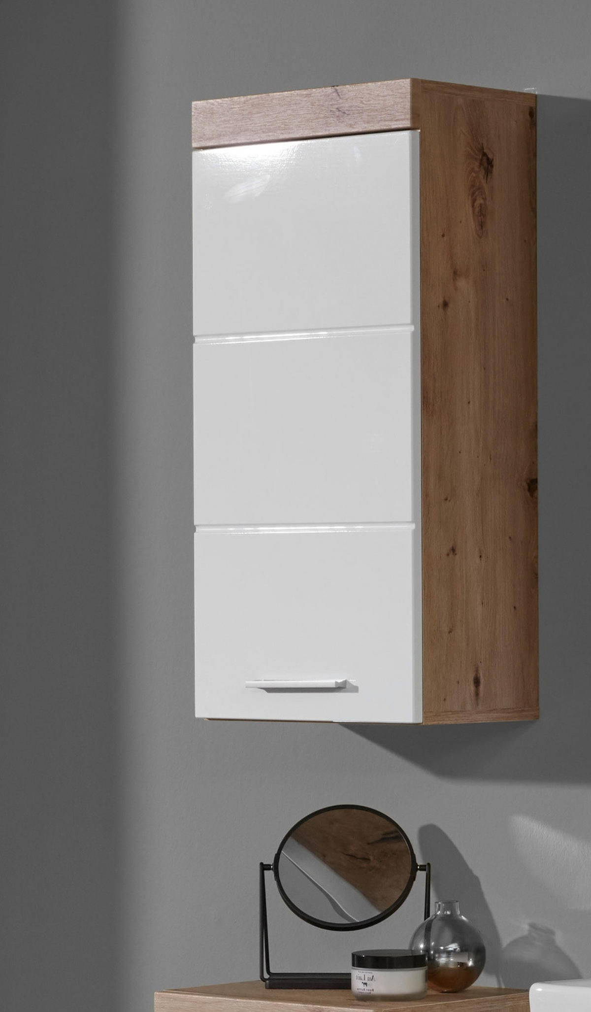 HÄNGESCHRANK weiß Hochglanz, Asteiche 37 x 77 cm, Badschrank hängend - Eichefarben/Weiß, Holzwerkstoff/Kunststoff (37/77/23cm) - Top.Furn