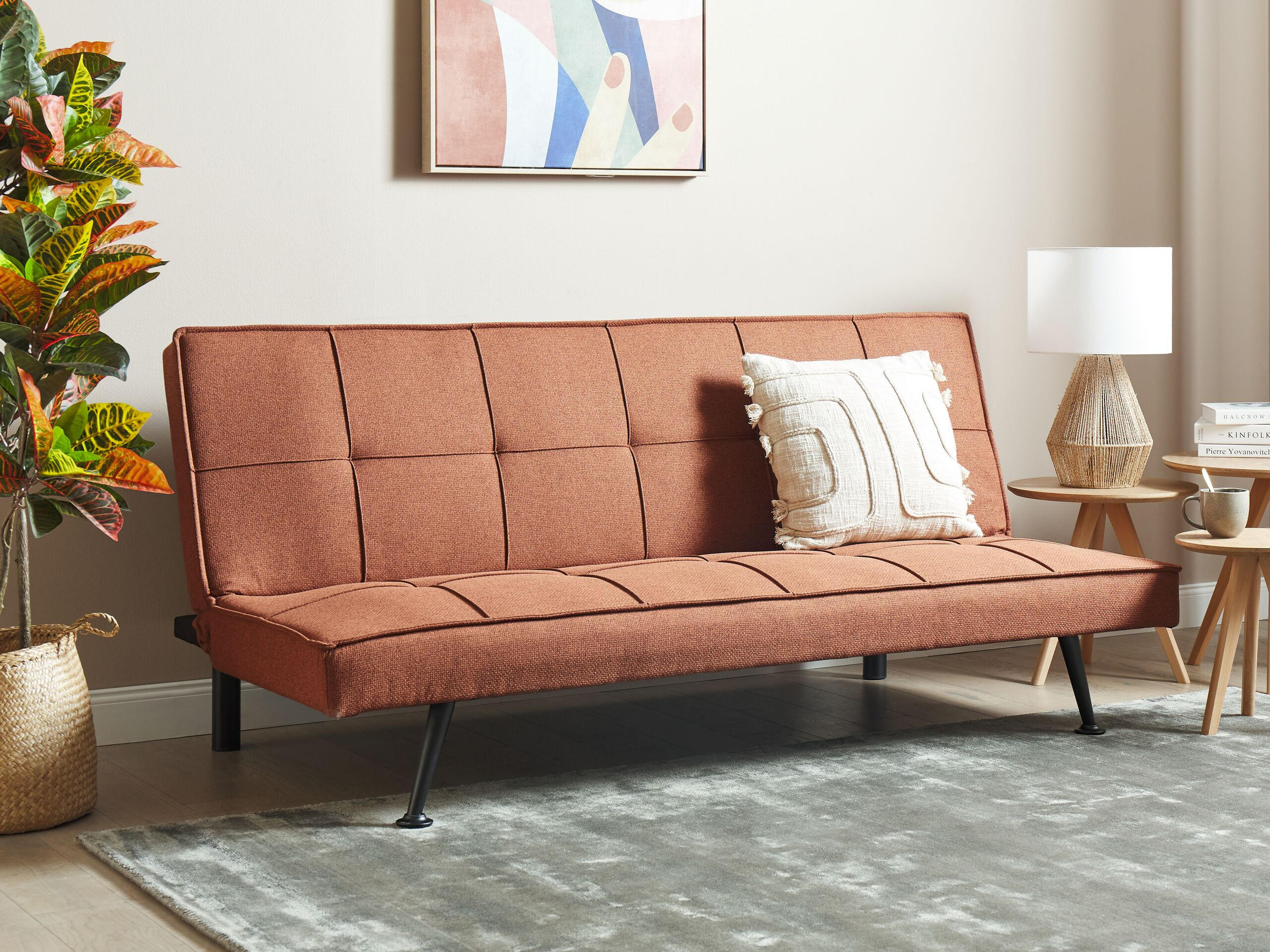 3-SITZER-SCHLAFSOFA hellrot Hasle - Rot/Schwarz, Textil (168/77/88cm) - Beliani