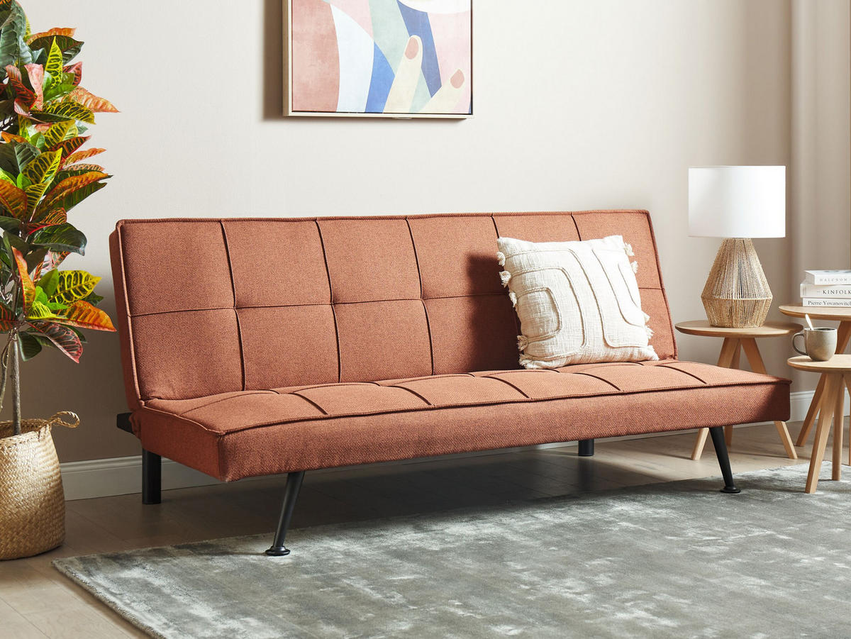 3-SITZER-SCHLAFSOFA hellrot Hasle - Rot/Schwarz, Textil (168/77/88cm) - Beliani