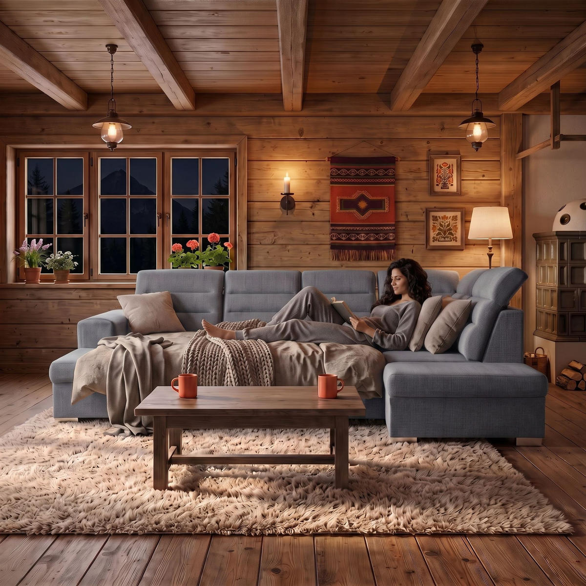 ECKSOFA U-Form CLOUD U Rechts mit Schlaffunktion 120x252 Velours Dunkelgrau - Dunkelgrau/Silberfarben, Holz/Kunststoff (202/103/320cm) - Muffo