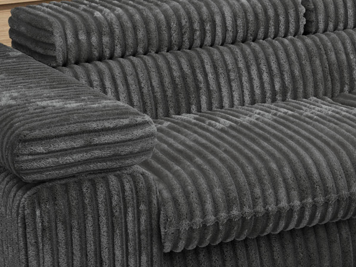 ECKSOFA PABLO L Dunkelgrau Cord - Rechts Seite mit Visco Topper - Dunkelgrau/Schwarz, Textil/Metall (273/208cm) - MKS