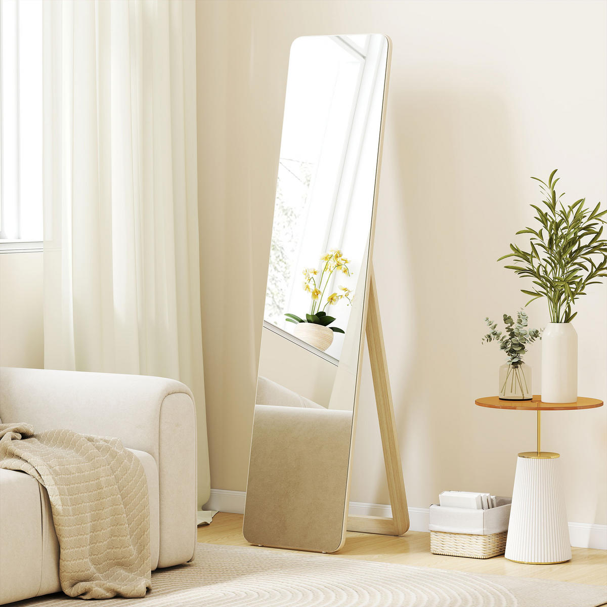 STANDSPIEGEL DE-17945 rechteckig mit Massivholzrahmen Natur - Naturfarben, Holzwerkstoff (37/156/43cm) - ComfortXL