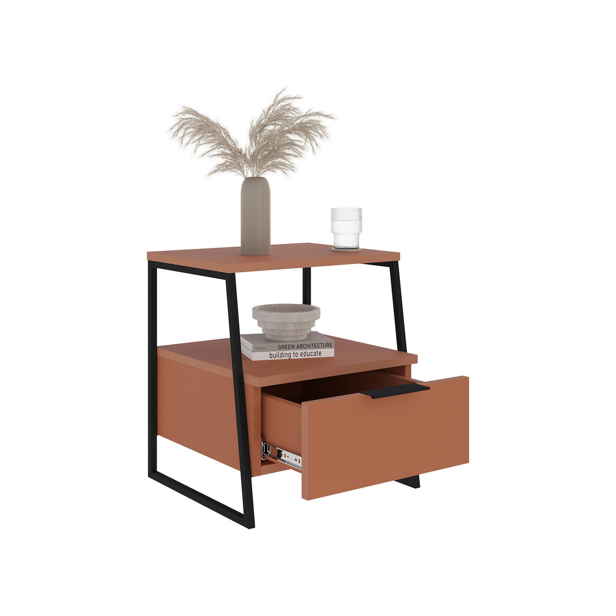 NACHTTISCH Pal mit Schublade Zimtbraun 45/33,4/50 cm - Cognac/Schwarz, Holzwerkstoff/Metall (45/50/33.4cm) - Decortie