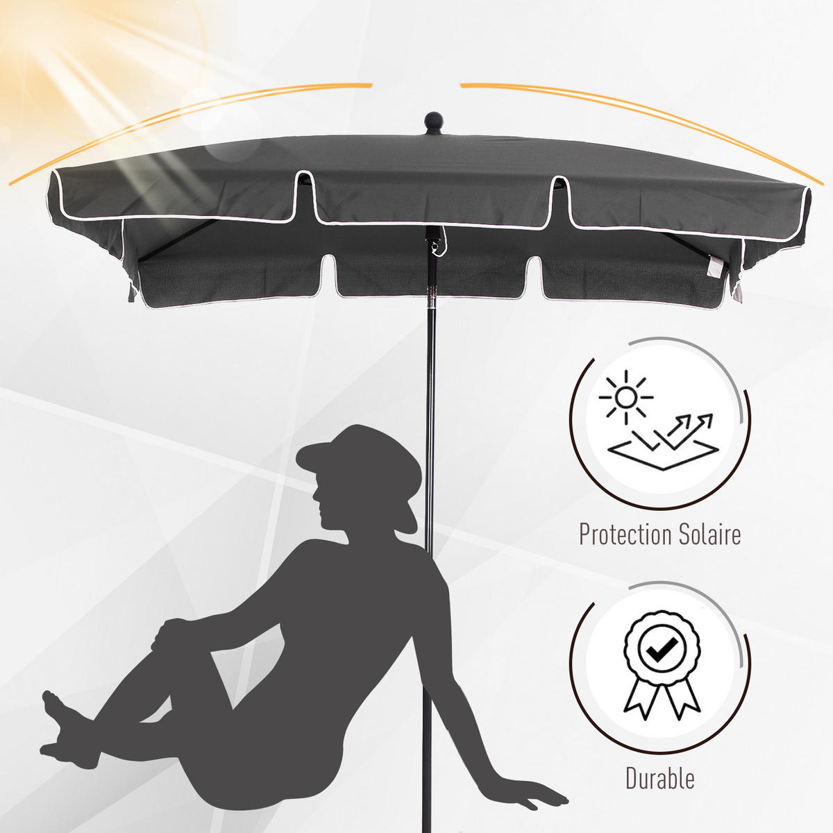 SONNENSCHIRM 200/130 cm DE-11621 Grau - Grau, Metall (130/198cm) - ComfortXL