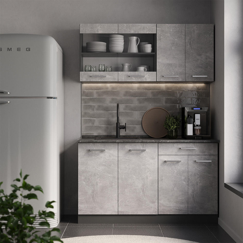 SINGLEKÜCHE R-Line Beton/Anthrazit 140 cm ohne Arbeitsplatte - Schieferfarben/Anthrazit, Holzwerkstoff (140/81.6/46cm) - Vicco