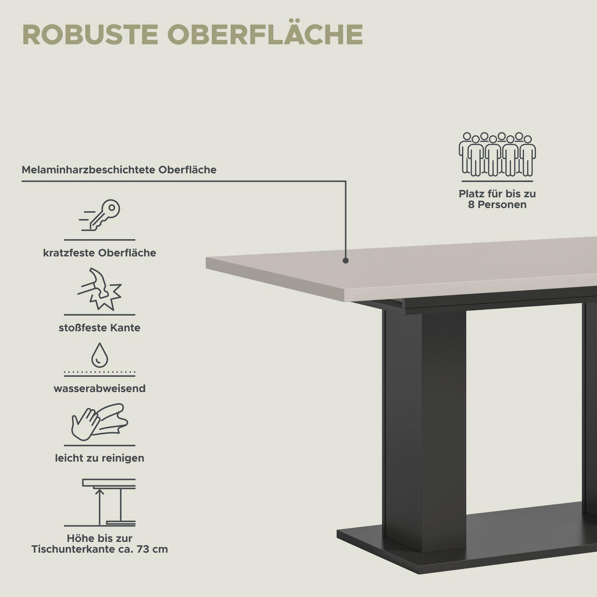 ESSTISCH MOTION (B/H/T: ca. 150/76/90 cm) in grau/Kaschmir - Grau, Holzwerkstoff (90/150/76cm)