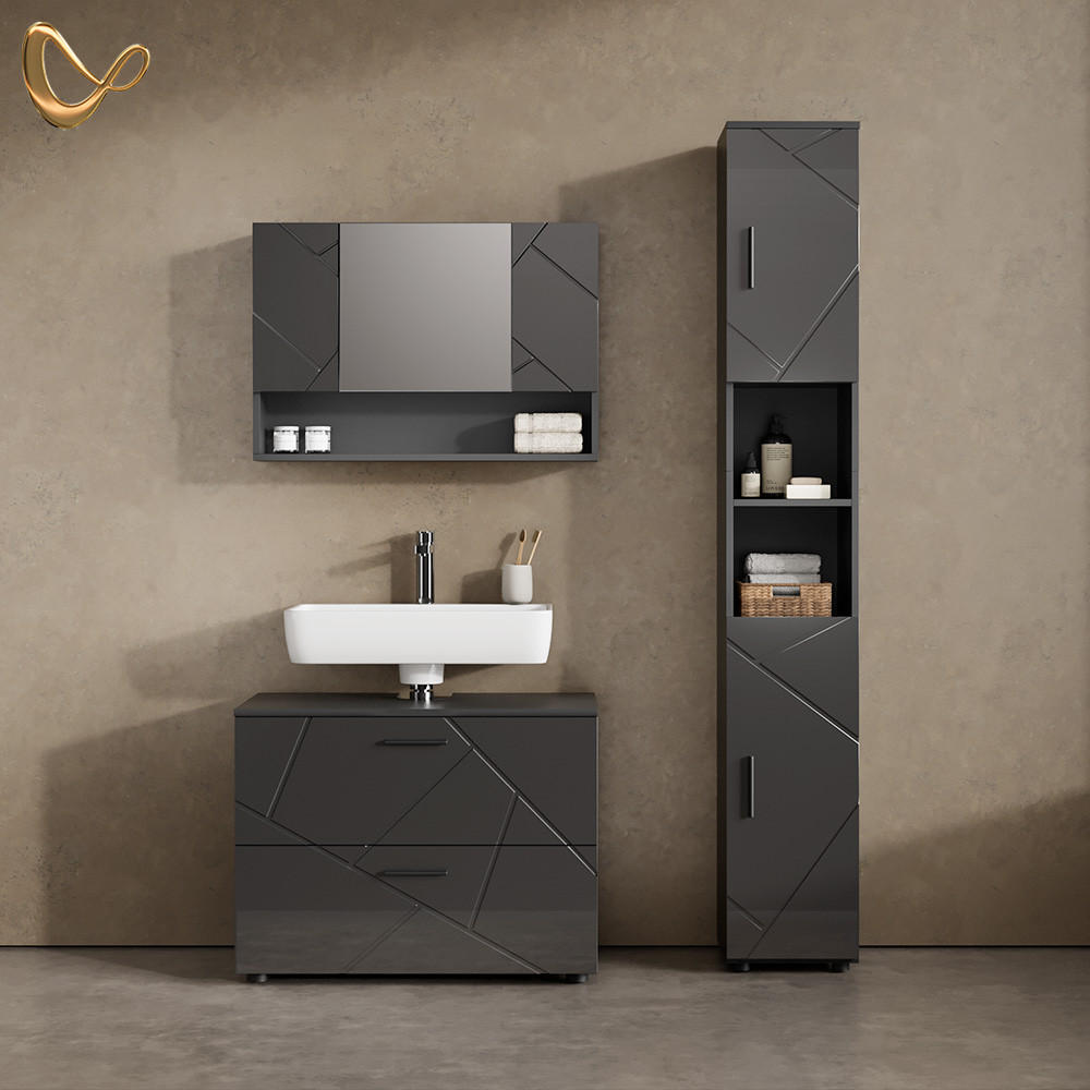 BADSCHRANK Ronco Anthrazit Hochglanz 30 x 192 cm - Anthrazit, Holzwerkstoff (30/192/30cm) - Livinity®