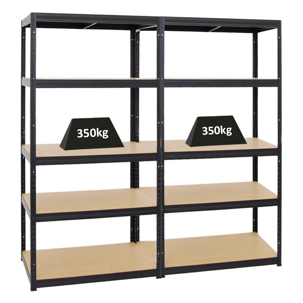 SCHWERLASTREGAL Slim Elephant M 2er-Set mit 2x 180x90x60 cm 5 Ebenen Fachlast 350 kg Schwarz - Schwarz, Metall (180/180/60cm) - PROREGAL