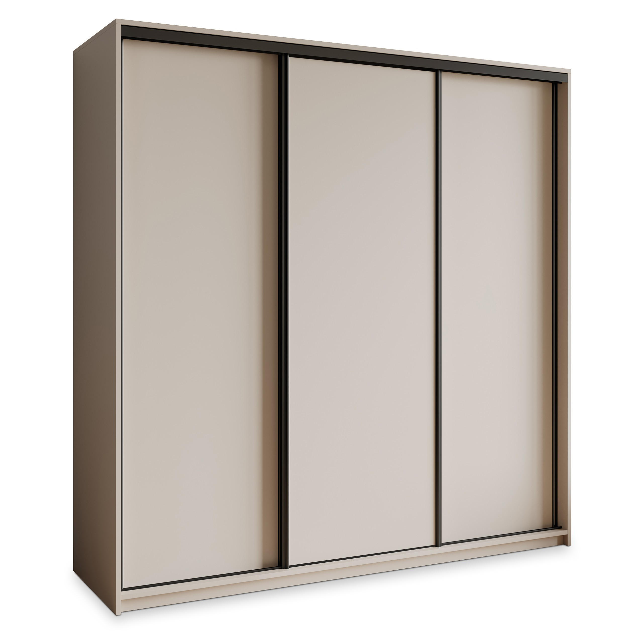 SCHWEBETÜRENSCHRANK NISSE 180/205/60 cm 3-türig mit Schubladen Kaschmir - Kaschmir/Schwarz, Holzwerkstoff (180/205/60cm) - MASSENO