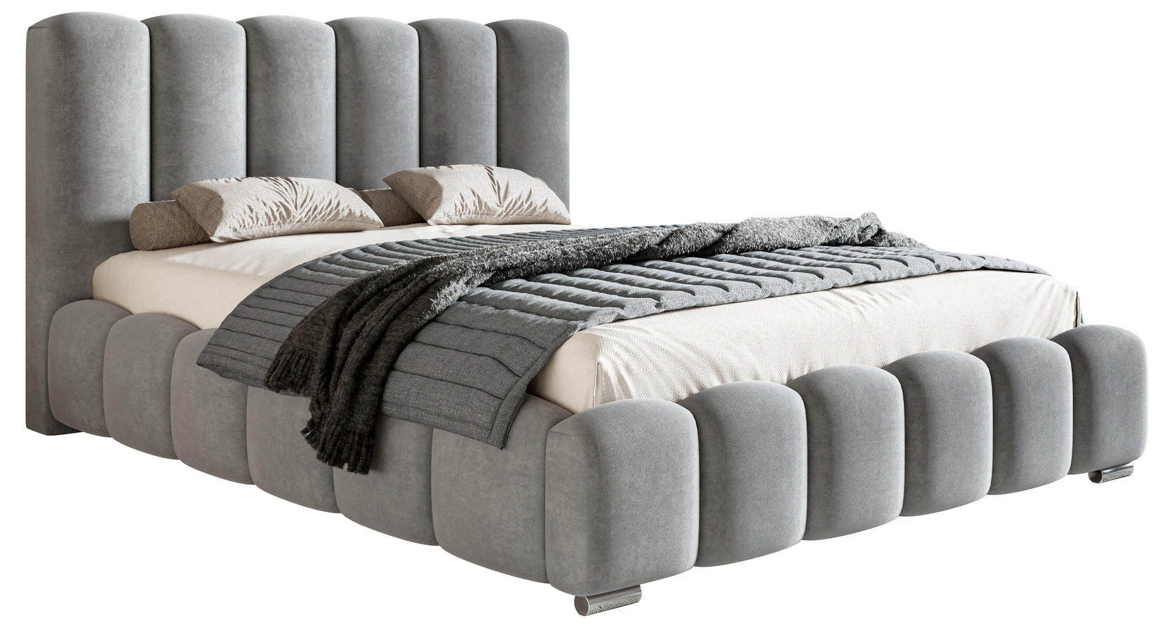 POLSTERBETT 160x200 Pearl, Samtstoff, Bettkasten, Lattenrost, Hellgrau - Hellgrau, Holz/Textil (160/200cm) - Emporius