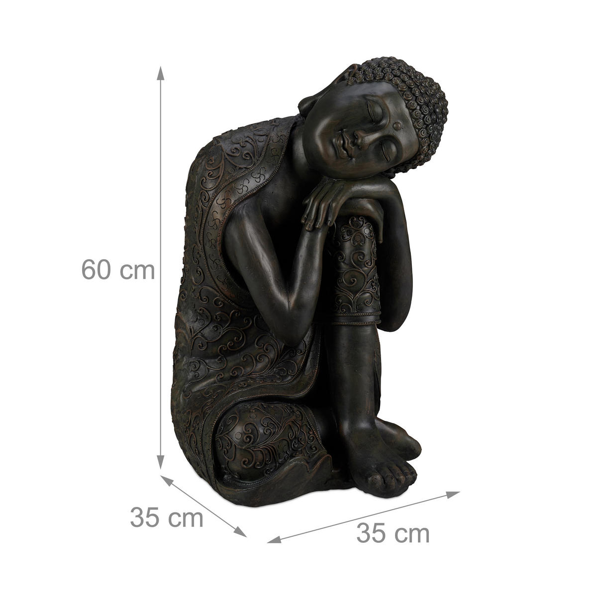 BUDDHA Figur - Anthrazit, Kunststoff (35/60/35cm) - Relaxdays