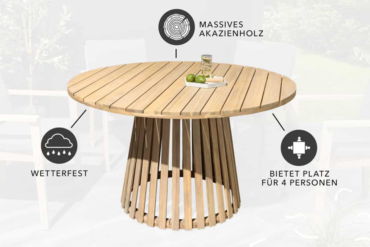 GARTENTISCH KOPENHAGEN rund Akazie Natur 120cm - Braun, Holz (120/120/75cm) - riess-ambiente