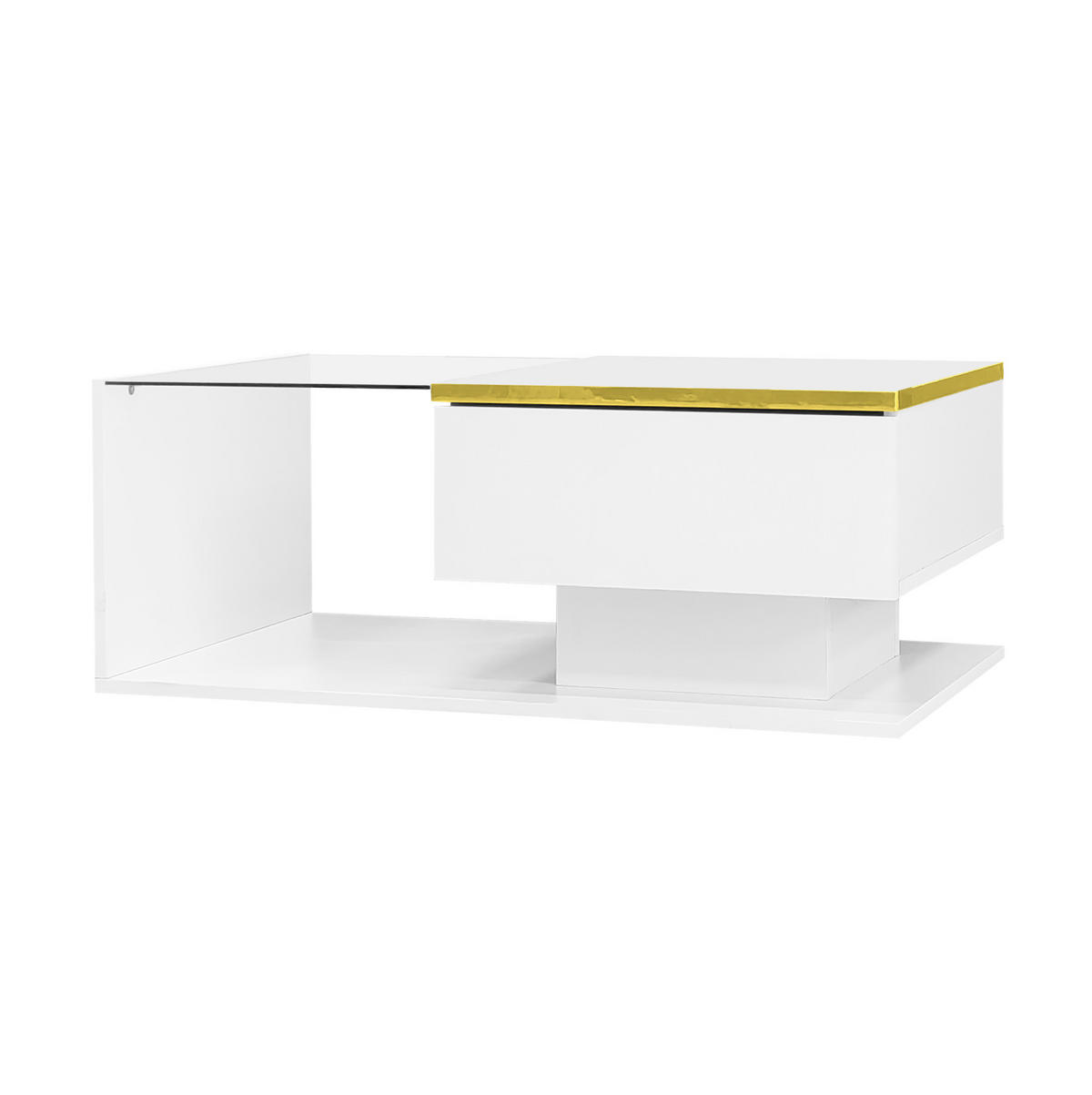 COUCHTISCH 90/50/32,5 cm in Hochglanz-Weiß mit LED-Beleuchtung und Glasplatte - Weiß, Holzwerkstoff (90/50/32.5cm) - Flora Grace