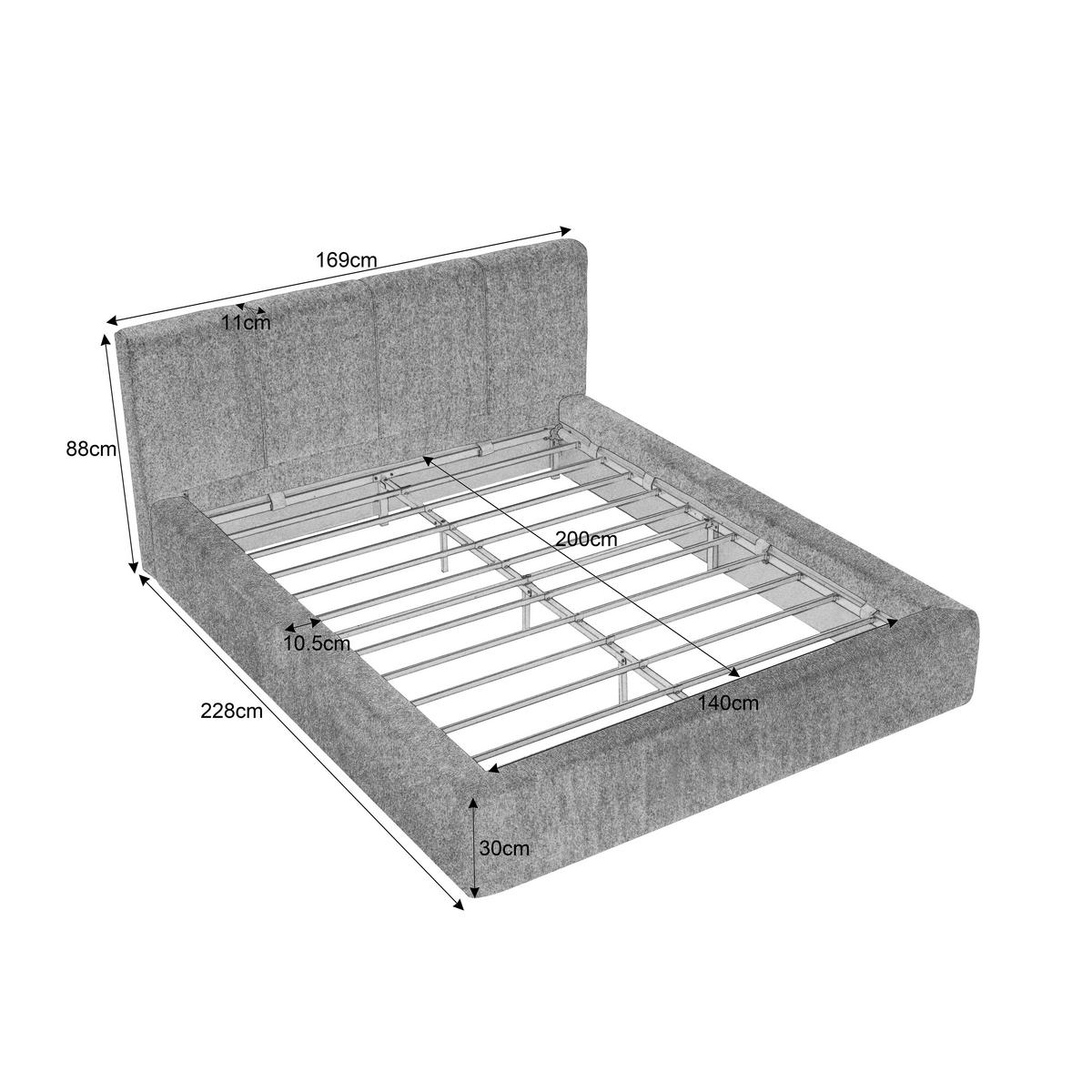 POLSTERBETT 140/200, komprimiert verpackt, Chenille, Metall Bettgestell, Cremeweiß - Creme, Textil (140/200cm) - LVHOM