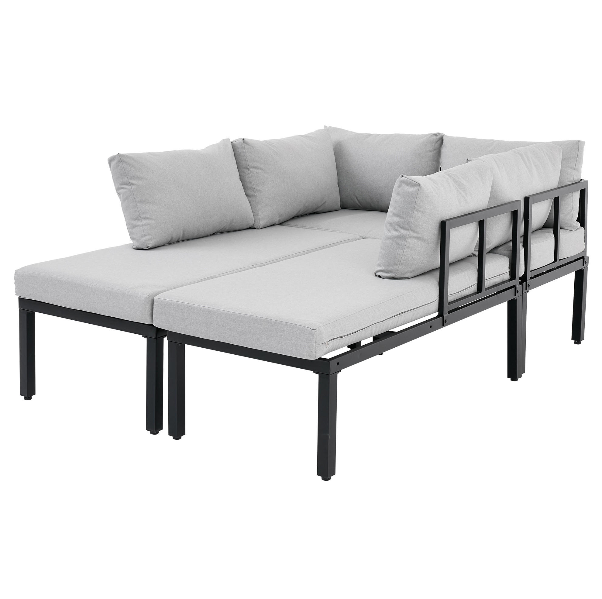 GARTEN-LOUNGEGRUPPE 260/194/84 cm grau aus Polyester mit verzinktem Stahl und Couchtisch - Grau, Metall - OKWISH