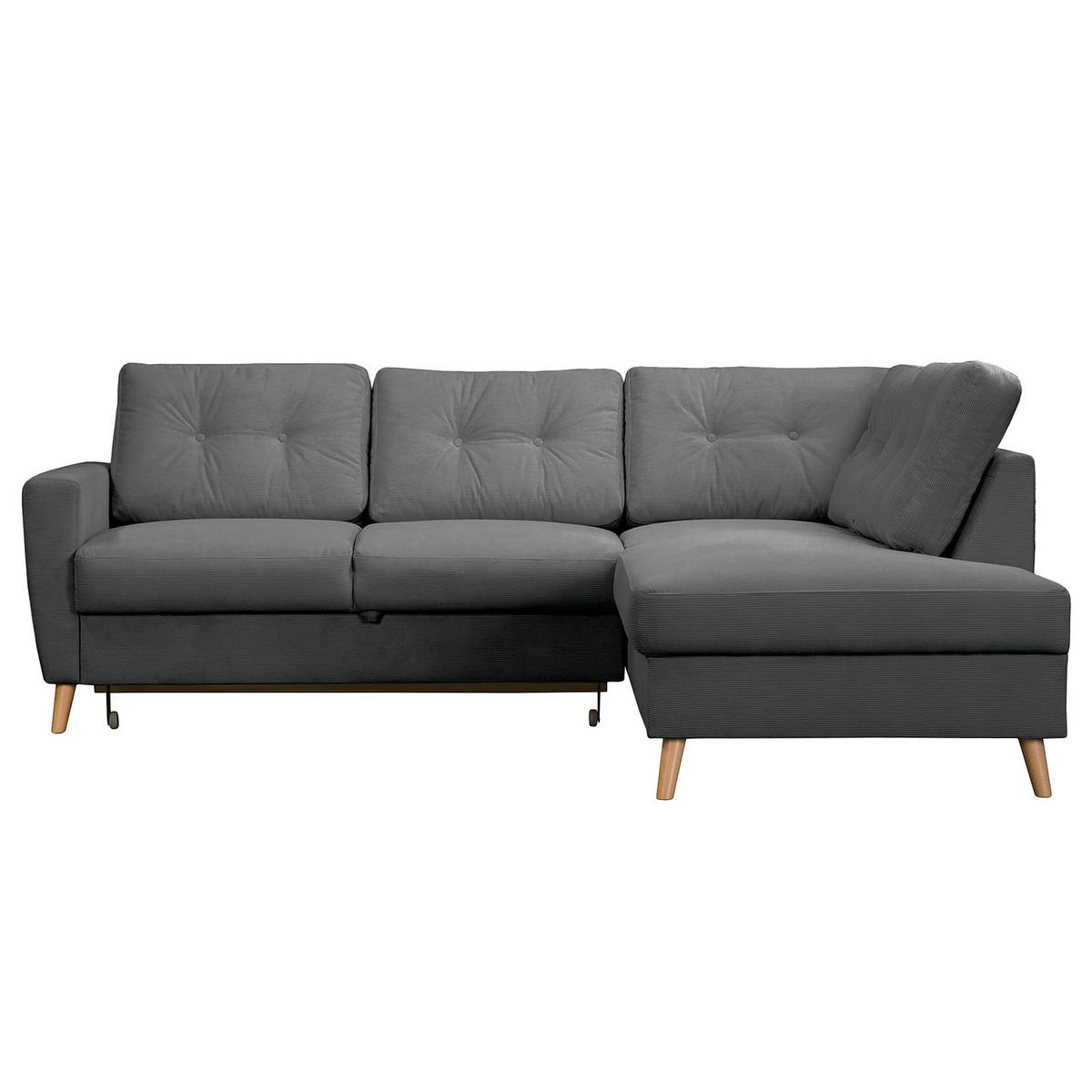 ECKSOFA mit Ottomane - Anthrazit/Braun, Holz/Textil (230/200cm) - home24