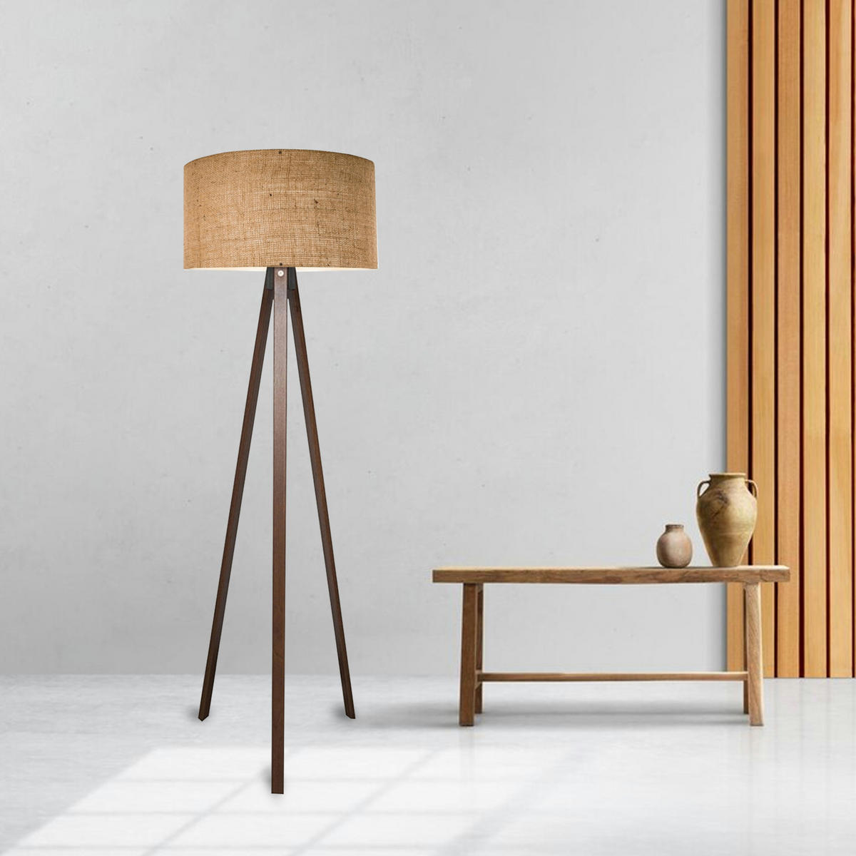 STOJACÍ LAMPY Newport - hnědá, kompozitní dřevo/textil (38/38/140cm) - lux.pro