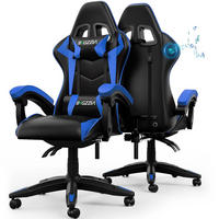 GAMINGSTUHL Schwarz-Blau mit Bluetooth Lautsprechern ergonomisch höhenverstellbar - Blau, Metall (66/124/58cm) - Rattrix