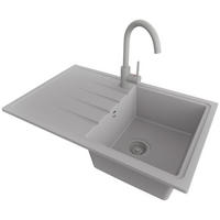 GRANITSPÜLE Mailand, 2-er set Grau 78/50 cm 1 Becken + Küchenarmatur 32/20 cm + Ablauf-Set ab 45er Unterschrank - Grau, Kunststoff (78/19/50cm) - Primagran