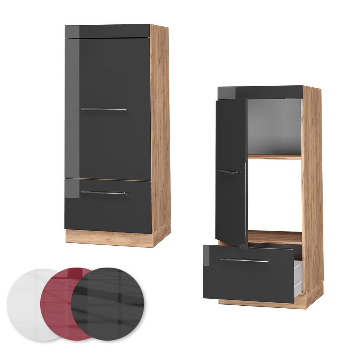 MIKROWELLENSCHRANK Fame-Line Anthrazit Hochglanz 60 cm - Honigeiche/Schwarz Hochglanz, Holzwerkstoff (60/153.6/58.1cm) - Vicco