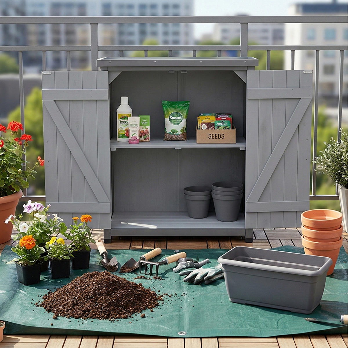 PFLANZTISCH - Grau, Holz/Metall (40/75/90cm) - Relaxdays