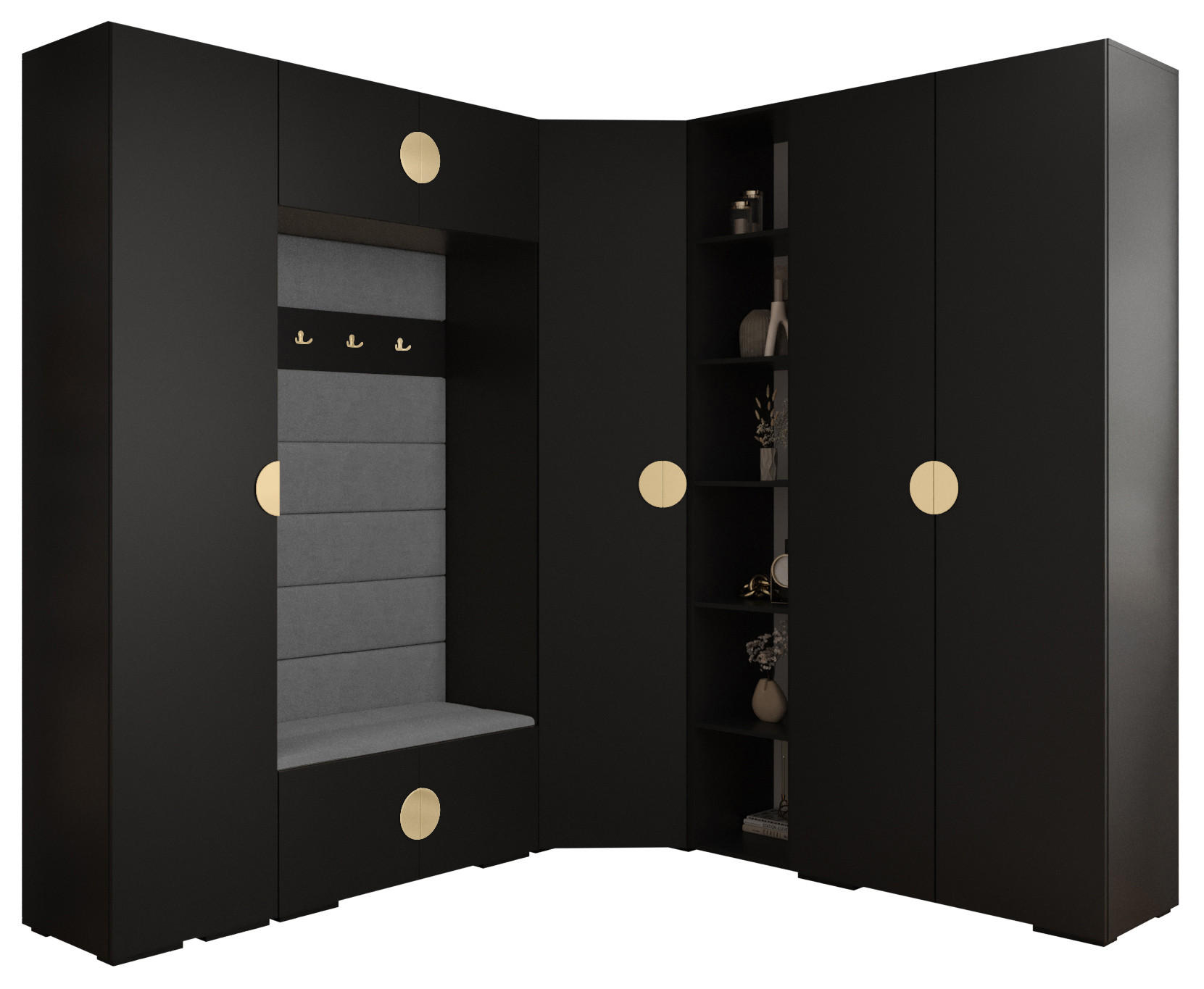 Abiks Möbel Garderoben-Set Schwarz, Grau, Gold 231.7x236.7x47 cm