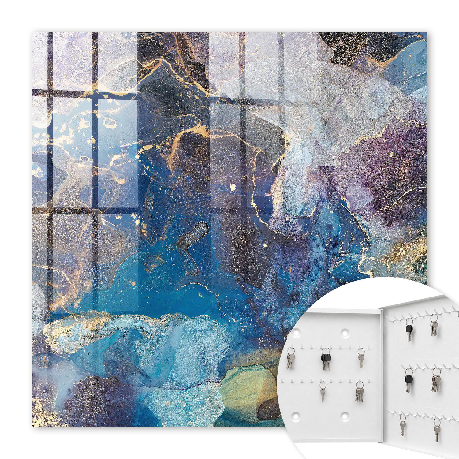 SCHLÜSSELBOX Weiß 30x30 cm – Türöffnung nach rechts - Marine Abstraktion - Blau, Metall (30/30/5cm) - TULUP