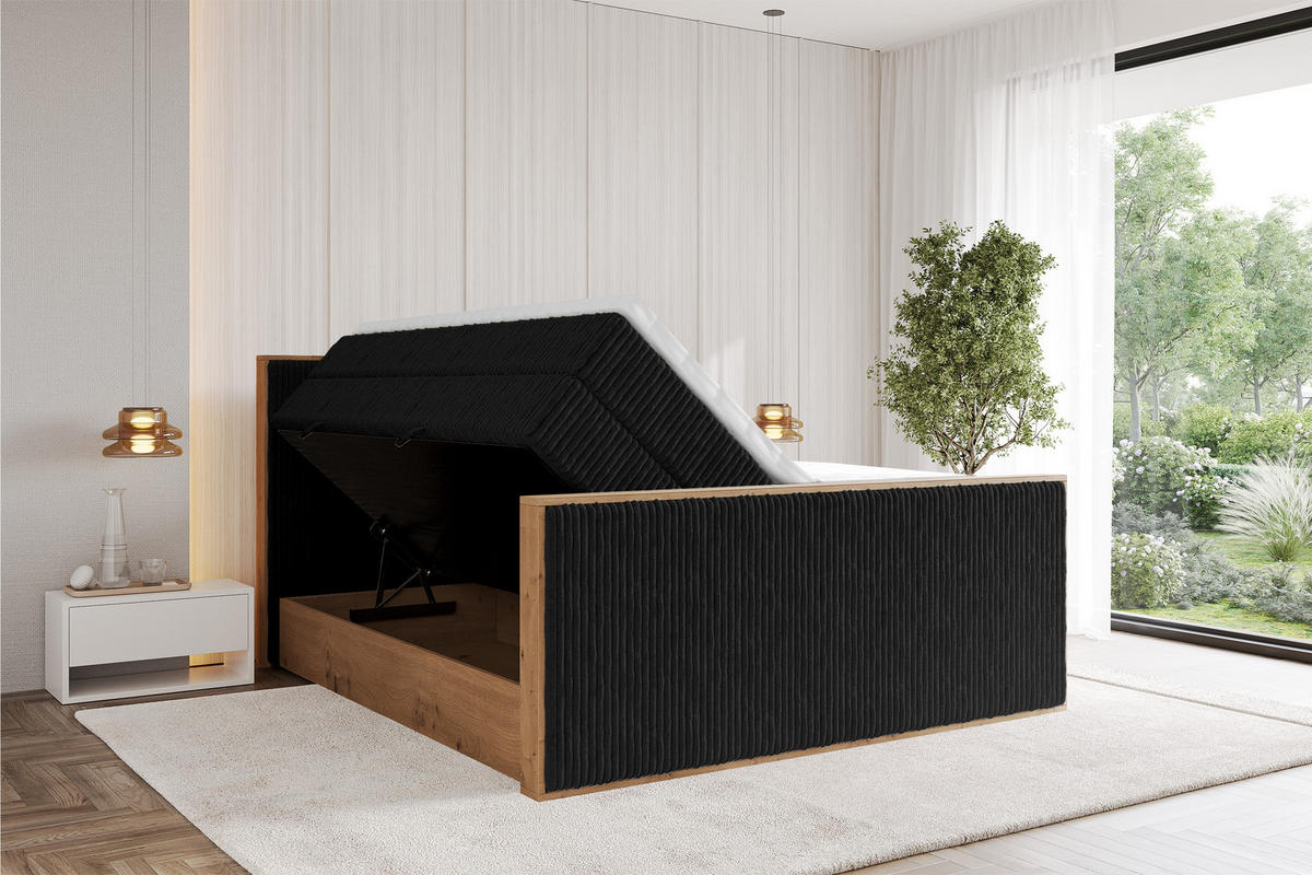 BOXSPRINGBETT LOLLI9 -Z-KING 120x200 - H3/H4 Schwarz - Schwarz, Holzwerkstoff (120/200cm) - ALTDECOR