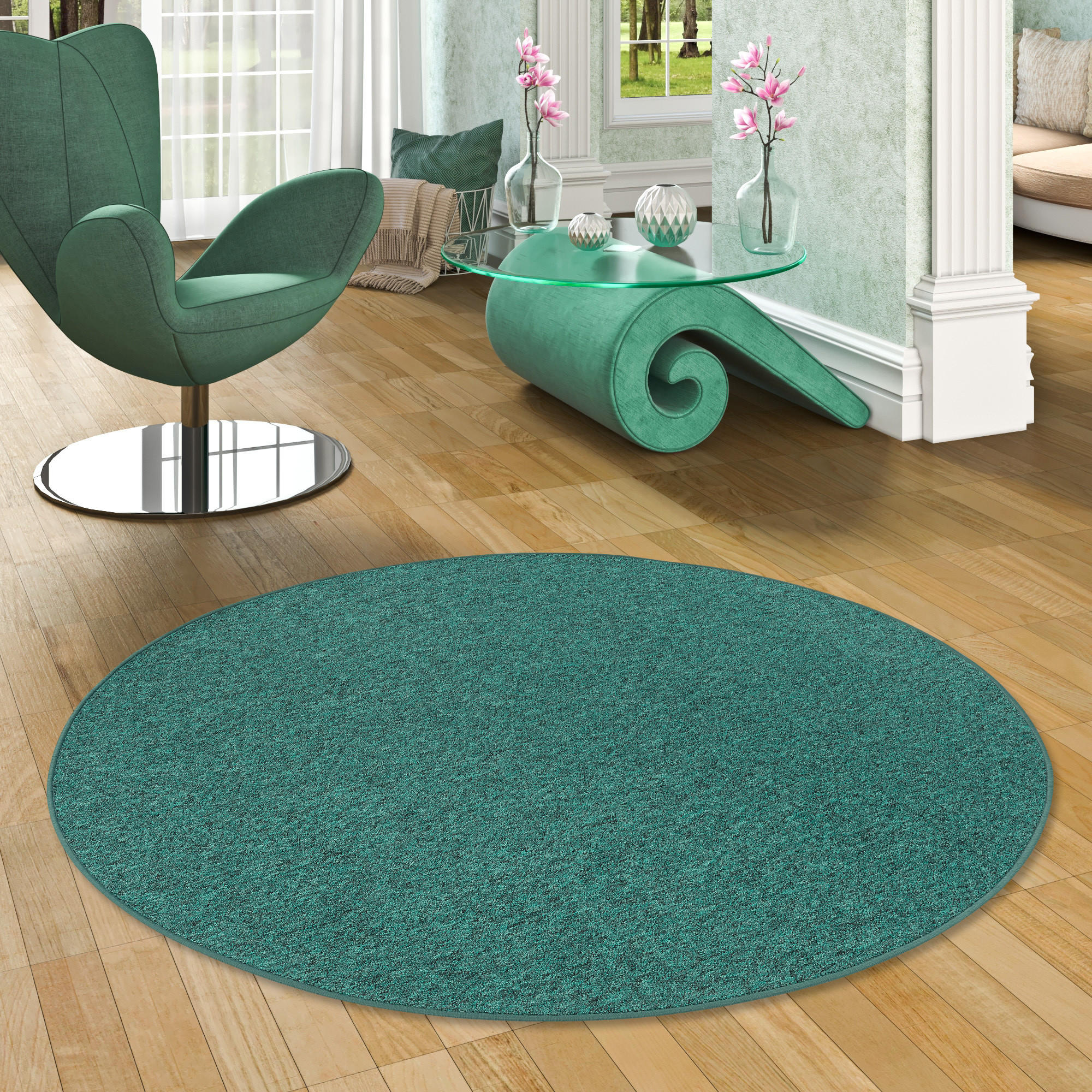 FEINSCHLINGEN VELOUR TEPPICH STRONG RUND - Petrol, Textil (160/160cm) - Snapstyle