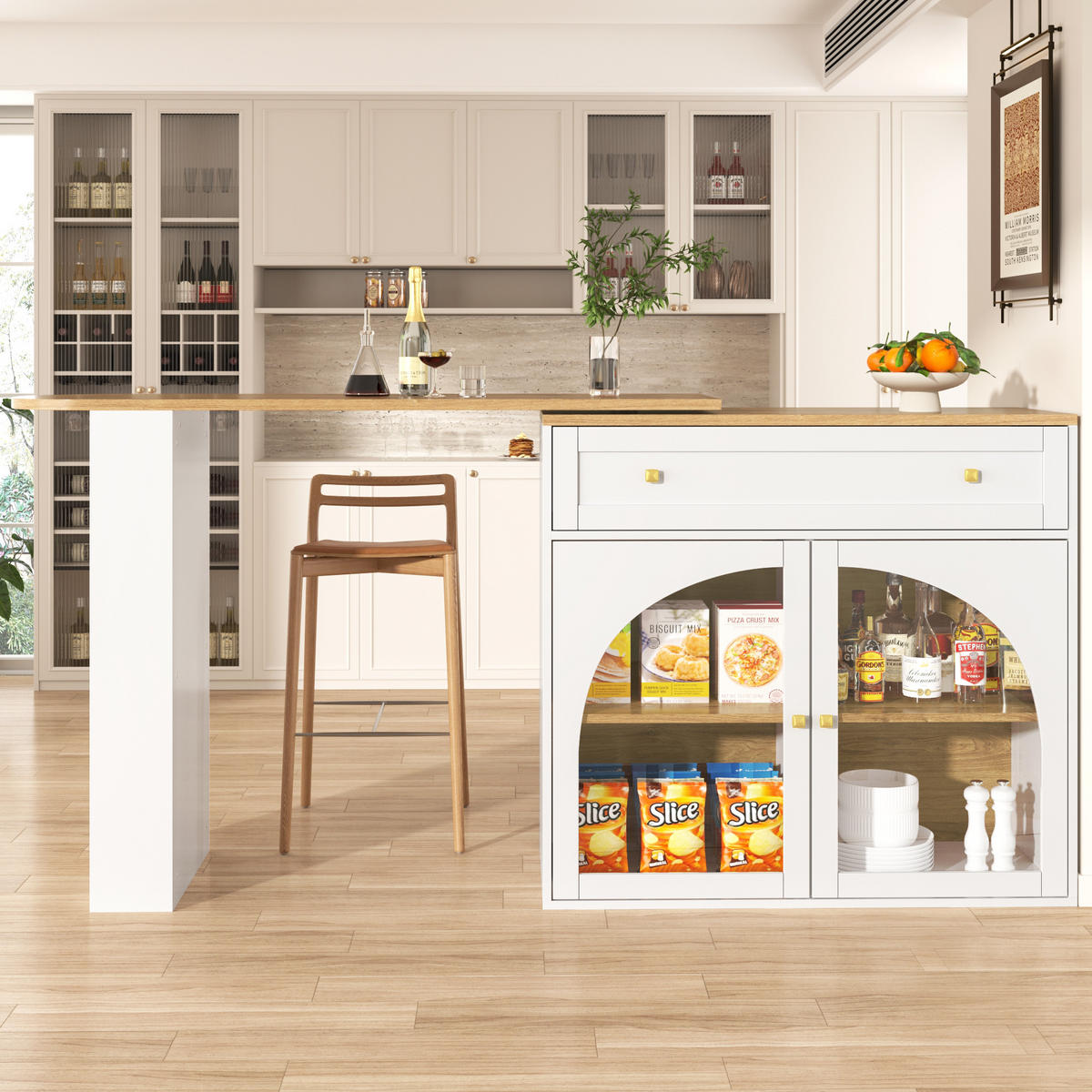 BARTISCH Ausziehbar 138–204x39x104cm 360° Glasregale Weiß - Weiß, Holzwerkstoff (39/138/104cm) - FLIEKS