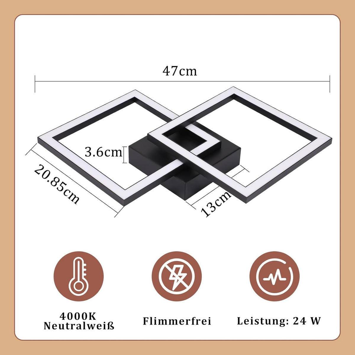 LED-DECKENLEUCHTE Strahlfrost 6/47/29.5 cm - Schwarz, Metall (29.5/6/47cm) - ZMH