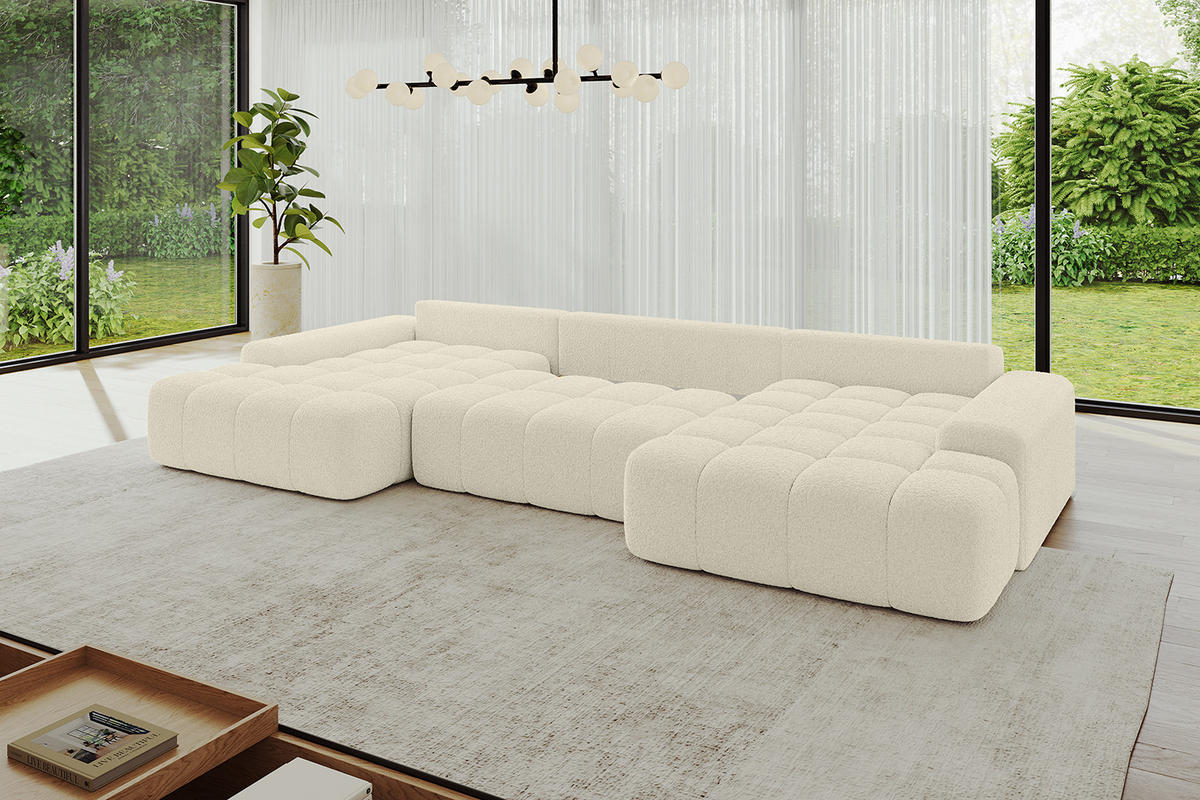 WOHNLANDSCHAFT ENSI-U - 353x164x69 cm Creme - Hellbraun/Creme, Holzwerkstoff/Kunststoff (357/69/164cm) - ALTDECOR