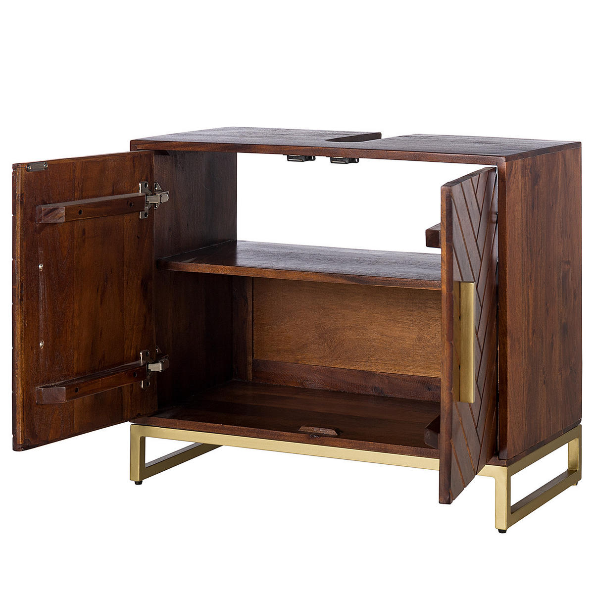 WASCHBECKENUNTERSCHRANK - Akazie massiv / Eisen - Akaziefarben, Holz/Metall (70/60/35cm) - home24