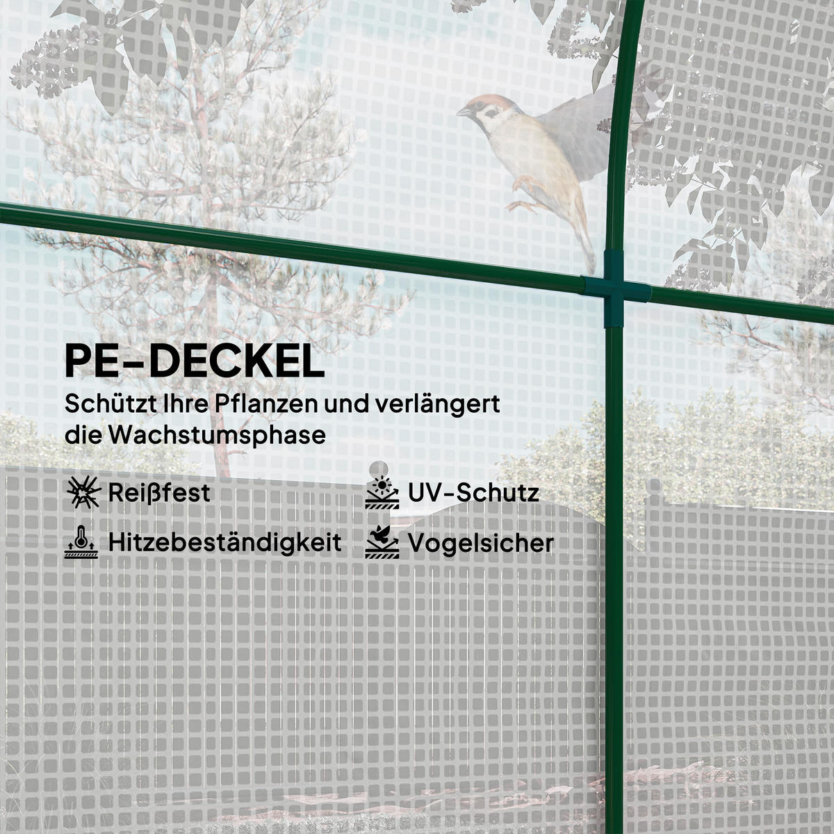 GEWÄCHSHAUS, Foliengewächshaus mit Aufrollbare Fenster & Tür, UV Schutz Weiß - Weiß, Kunststoff (180/200/180cm) - Outsunny