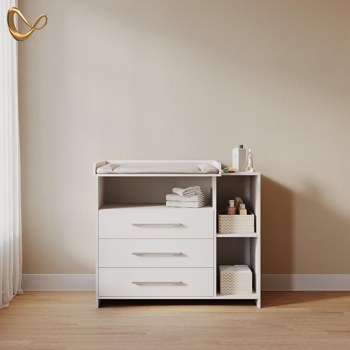 WICKELKOMMODE Torino Weiß mit Schubladen - Weiß, Holzwerkstoff (113/100/53cm) - Livinity®