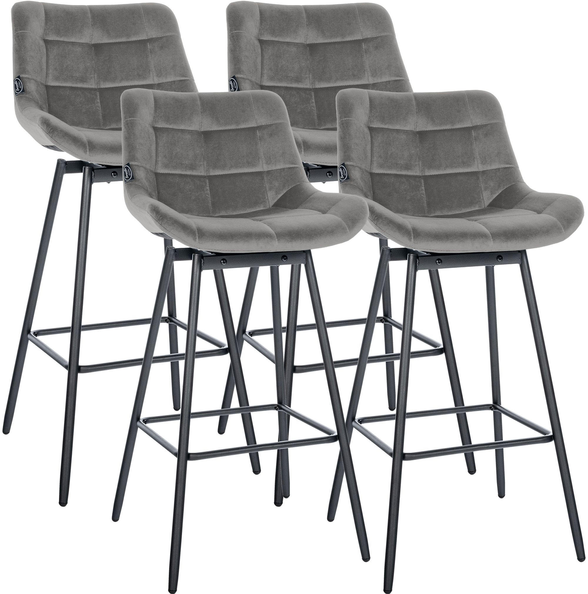 BARHOCKER 4 Samt Grau - Schwarz/Grau, Textil/Metall (49/105/56cm) - CLP