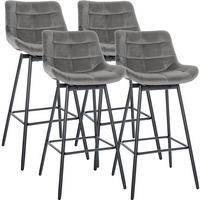 BARHOCKER 4er Set Samt Grau - Schwarz/Grau, Textil/Metall (49/105/56cm) - CLP