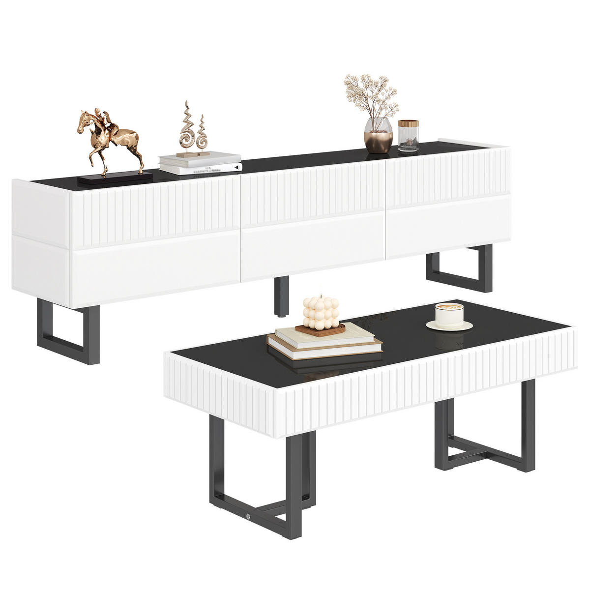 WOHNZIMMERMÖBEL-SET TV-Schrank und Couchtisch Schwarz/Weiß 2-tlg. - Schwarz, Holzwerkstoff (50.5/41/110cm) - Beauniv