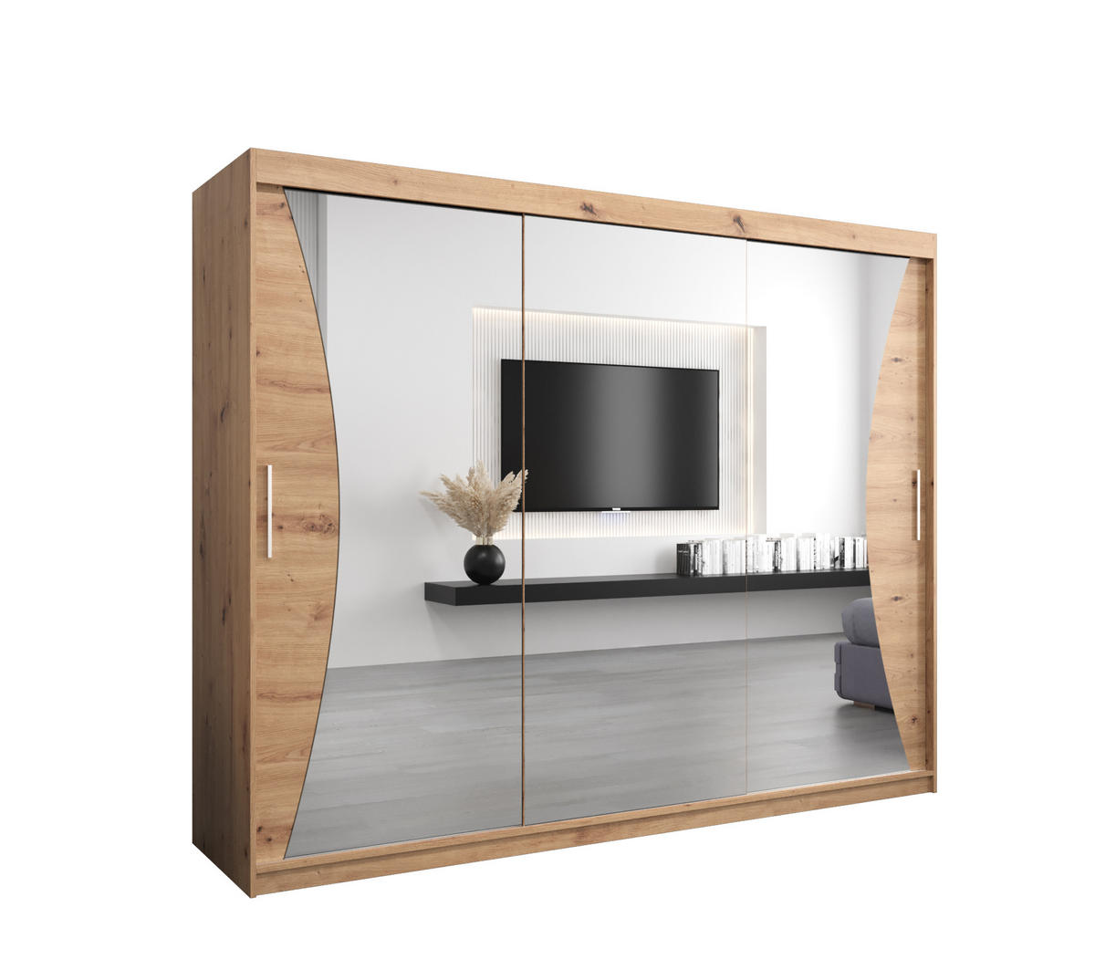 SCHWEBETÜRENSCHRANK 200/250/62 3-türig - Silberfarben/Eiche Artisan, Holz/Kunststoff (250/200/62cm) - Abiks Möbel